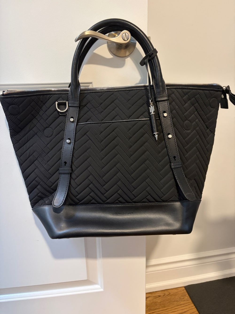 Mackage Black Quilted Tote Bag with Leather Trim